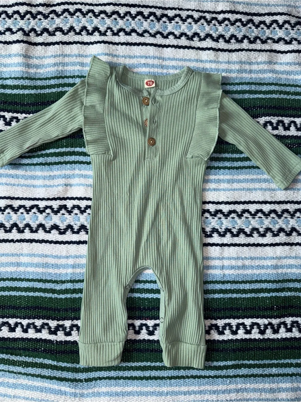 Unbranded Sage Green Ribbed One-Piece with Ruffle Shoulders
